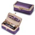 Elegant purple genuine leather mini jewelry and lipstick organizer box with gold clasp - Metallic Purple