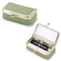 Grünes Lippenstift-Etui und Schmuckschatulle aus Leder mit goldenem Kussverschluss - Hellgrün (Litschimuster)