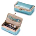 Metallic blue genuine leather mini jewelry and lipstick pouch with a gold-tone clasp - Holographic Blue