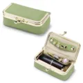 Portable green pebbled leather mini jewelry box and lipstick organizer with gold clasp - Light Green