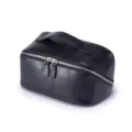 Hochwertige schwarze Kosmetiktasche aus echtem Leder mit Tragegriff und großem Fach - S / Rauchschwarz