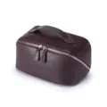Dunkelbraune Kosmetiktasche aus pflanzlich gegerbtem echtem Leder mit Tragegriff. - S / Schokoladenbraun
