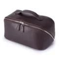 Große braune Echtleder-Kosmetiktasche für die Aufbewahrung auf Reisen Toilettenartikel - L / Schokoladenbraun