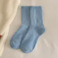 Soft blue fuzzy wool socks for women winter mid-calf length comfortable fleece warm socks - One Size (EU 33-40) / Light Blue