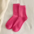 Cozy winter wool socks in vibrant pink, thick fuzzy mid-calf style for women's warmth - One Size (EU 33-40) / Rose Red