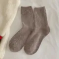 Cozy solid brown wool mid-calf socks with fuzzy texture for women's winter wear - One Size (EU 33-40) / Coffee