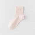 Light pink women mid tube mesh cotton socks, breathable and comfortable everyday wear. - One Size (35-40) / Pink