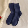 Warm navy blue mid-tube wool socks for women featuring a soft fuzzy plush texture - One Size (EU 33-40) / Navy Blue