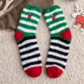 Cozy Christmas striped coral fleece fuzzy sleep socks for women in red and green - 35-40 / Embroidered Christmas Ball Style (1 Pair)