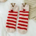 Cozy cute reindeer design coral fleece thickened Christmas socks for winter sleep warmth - 35-40 / Striped Reindeer Style (1 Pair)