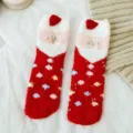 Cute Santa Claus fuzzy socks in red coral fleece for cozy winter warmth - 35-40 / Snowman Style (1 Pair)