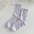 Damen helllila Rüschen Mittelsocken süßer Stil süße Strick Freizeit Mode Beinbekleidung - Einheitsgröße (34-40) / Lila