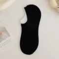 Black solid color low cut invisible women cotton boat sock spring summer breathable slip - One Size (34-39) / Black