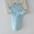 Calcetines de algodón azul pastel para mujer con puños acanalados suaves y cómodos - Talla Única (34-40) / Azul