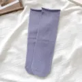 Lila Damen einfarbige Rollrand Socken, lässige alltägliche Frühlings Sommer Baumwolle Socken. - Einheitsgröße (34-40) / Lila