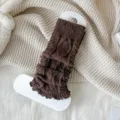Brown knitted leg warmers winter cable knit boots cuffs fuzzy lace trim Y2K JK style socks - One Size / Coffee