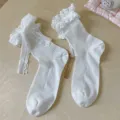 Weiße Lolita-Socken mit eleganten Spitzenrüschen und exquisiter Schleifendekoration - Einheitsgröße / Weiß