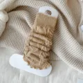 Autumn winter fleece lined cable knit leg warmers ruffles cute Japanese style boot cuffs - One Size / Medium Camel