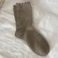 Cute Japanese style women mid-calf socks with lettuce edge flecked yarn design cozy daily wear - One Size (34-40) / Coffee