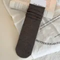 Brown ribbed slouch socks for women, soft cotton long tube winter socks, vintage solid color. - One Size (34-40) / Dark Coffee