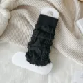 Black knit leg warmers, Y2K Japanese college style ruffle edge cozy winter warm socks. - One Size / Black