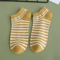 Pair of yellow and white horizontal striped cotton ankle socks for women in low-cut style - One Size (36-39) / Ginger (1 Pair)