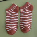 Reddish brown and white striped cotton ankle socks for women, breathable casual style. - One Size (36-39) / Rusty Red (1 Pair)