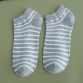 High-quality grey and white horizontal striped cotton low cut ankle socks for women - One Size (36-39) / Light Gray (1 Pair)