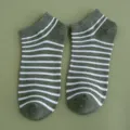 Women's low-cut cotton ankle socks featuring olive green and white horizontal stripes - One Size (36-39) / Military Green (1 Pair)
