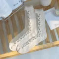 Elegant sheer crystal silk socks with floral lace patterns and breathable cotton soles. - One Size (35-39) / Vertical Small Flowers / 1 Pair