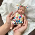 Vista detallada de muñeca reborn de silicona sólida de 20 cm con traje floral - Floral / 8 pulgadas