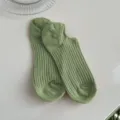 Soft light green ribbed cotton no-show socks for women featuring breathable candy color style - One Size (34-40) / Green