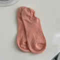 Breathable pink candy-colored ribbed cotton boat socks with invisible low cut design - One Size (34-40) / Orange Pink