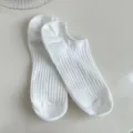 White ribbed cotton no-show boat socks for women, breathable low-cut design - One Size (34-40) / Pure White