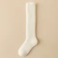 Premium white plush coral fleece knee-high socks for cozy winter home wear, soft - One Size (36-43) / White