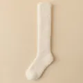 Premium thickened off-white coral fleece knee-high fuzzy socks for cozy home wear - One Size (36-43) / Beige