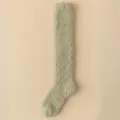 Thick sage green coral fleece knee-high socks for cozy home wear in autumn and winter - One Size (36-43) / Green