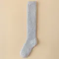 Soft light blue coral fleece knee-high fuzzy socks for cozy winter home lounging - One Size (36-43) / Blue