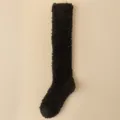 Thick black coral fleece knee-high fuzzy socks for men and women home winter wear - One Size (36-43) / Black
