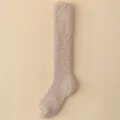 Thick coral fleece knee-high home socks in soft beige plush material for winter warmth - One Size (36-43) / Khaki
