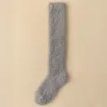 Cozy gray coral fleece knee-high fuzzy socks for winter warmth, soft and comfortable home wear - One Size (36-43) / Dark Gray