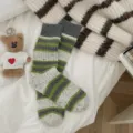 Fall winter wool socks cozy vintage striped mid tube socks warm casual socks for women daily wear - ky Grey Green