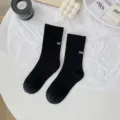 Premium warm black crew socks for women with white embroidered letters in Korean ins style - One Size (35-40) / Thin Style / Black