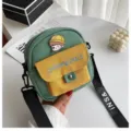Bonito bolso bandolera de lona verde y amarillo estilo Harajuku japonés para niñas - Verde