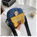 Linda mini bandolera de lona azul y amarilla estilo japonés Harajuku para niñas - Azul