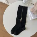 Elegante einfarbige schwarze Strick-Kniestrümpfe für Damen, minimalistischer JK-Stil - Einheitsgröße (34-40) / Schwarz
