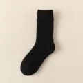 Thick winter men's wool blend crew socks in solid black color with ribbed cuffs - One Size (EU 39-44) / Black