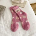 Süße winterwarme Plüschsocken für Damen, kuschelige flauschige Korallenfleece Thermosocken. - Einheitsgröße (34-40) / Dunkelrosa