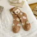 Calzini donna peluche orsetto carino caldi inverno spessi comodi calzini da pavimento marrone - Taglia Unica (34-40) / Marrone scuro