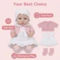16-inch lifelike waterproof reborn doll set including pink jacket and lace dress gift - 16寸全胶仿真娃娃 / Pink White